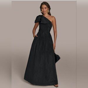 Donna Karan Black Bow One-Shoulder Dress